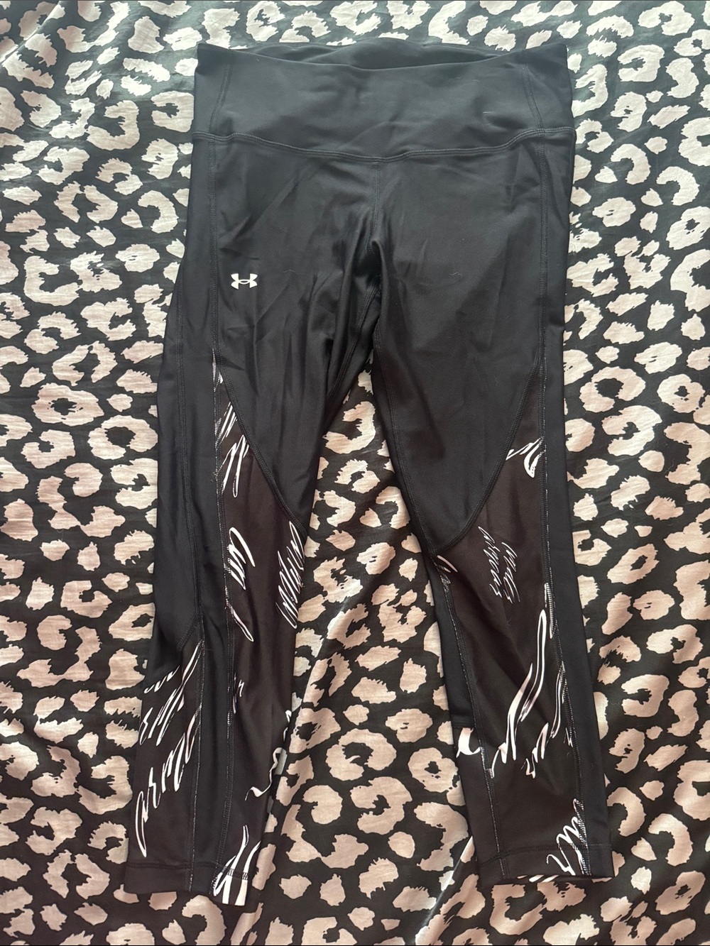Under Armour Black Leggings with White Script Panels